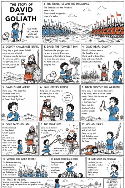 David et Goliath, histoire biblique illustrée